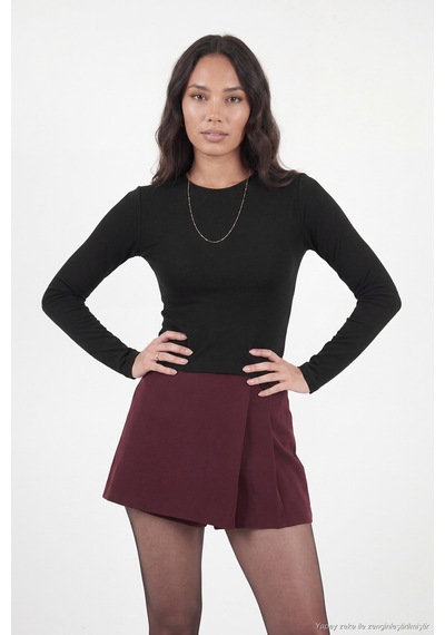 Lela Pamuklu Bisiklet Yaka Crop Bluz Kadın Bluz 5867060 Siyah