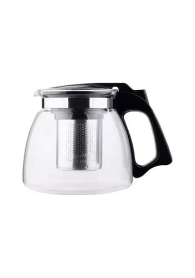 Cam Demlik Süzgeçli 900 Ml Siyah Kulplu Şeffaf