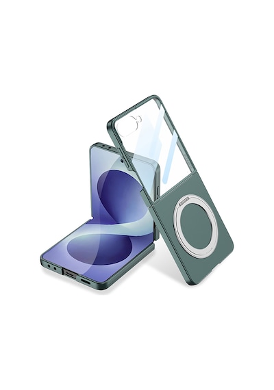 Samsung Galaxy Uyumlu Z Flip 8 Kılıf M-safe Şarj Özellikli Yüzüklü Kamera Korumalı Kıpta Kapak Yeşil