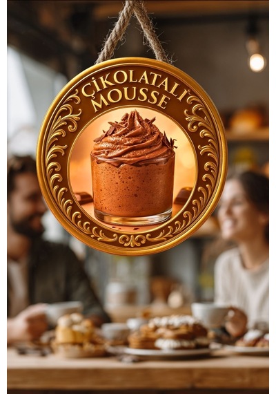 Çikolatalı Mousse Temalı İpli Ahşap Kapı Duvar Süsü, Pastane, Tatlı Dükkanı, Cafe Tablo Dekoru