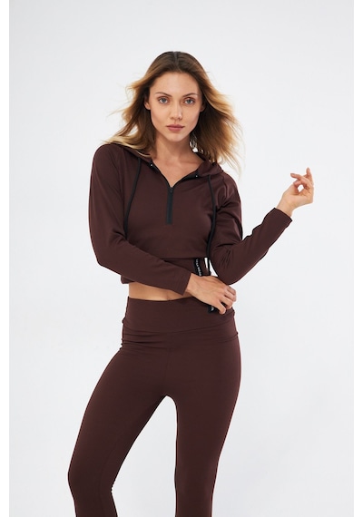 Lesa Wear Fitilli Kapüşonlu Içi Polarlı Yumaşacık Şardonlu Kaşkorse Crop Sweatshirt Kahverengi