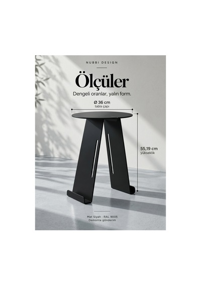 Folio Modern Metal Yan Sehpa Ve Dergilik, Yuvarlak Koltuk Kenarı Kitaplık Sehpa Siyah - 945341616 Siyah