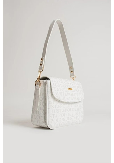 Just Polo Kadın Baskılı Ayarlanabilir Askılı Şık Ve Lüks El & Omuz Çantası Shoulder Bag Beyaz