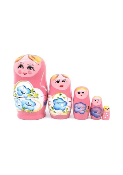 Ahşap Matruşka Bebek Beşli Set Pembe