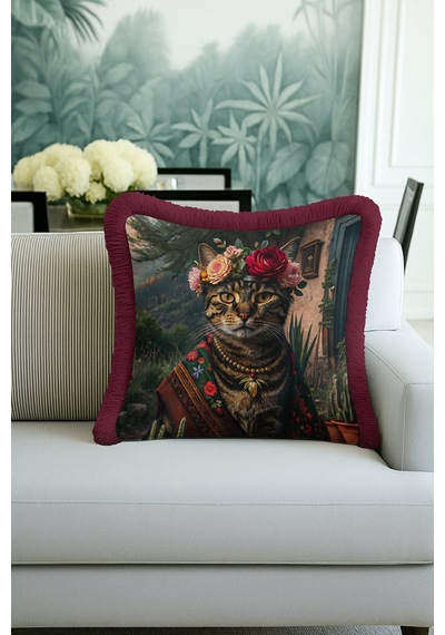Bohem Lüks Çiçekli Saçaklı Yastık Kılıfı - Sanatsal Kedi Vintage Bordo Püsküllü Kırlent Kılıfı Tozlu Toprak Siyah Bohem Lüks Çiçekli Saçaklı Yastık Kılıfı - Sanatsal Kedi Vintage Bordo Püsküllü Kırlent Kılıfı Tozlu Toprak Siyah
