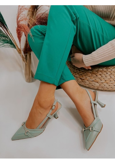 Ervanın Butiği Mint Yeşil Deri Moss Toka Detay Kadın Stiletto-3540