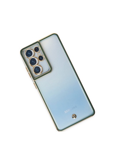 Samsung Galaxy Uyumlu   S21 Ultra Kılıf Liva Lens Silikon - Yeşil