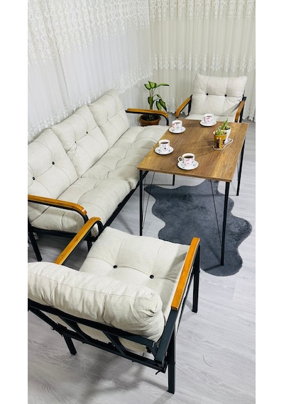 Madame Home Açelya Balkon, Bahçe, Cafe - Salon - Metal Kanepe Koltuk Takımı 3+1+1 + Masa Krem Madame Home Açelya Balkon, Bahçe, Cafe - Salon - Metal Kanepe Koltuk Takımı 3+1+1 + Masa Krem