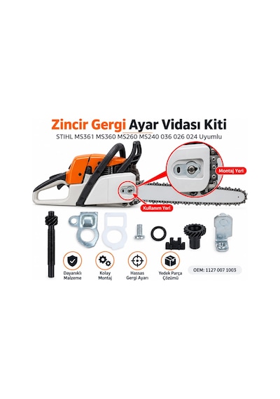 Algaride Motorlu Testere Stıhl Ms361 Ms360 Ms260 036 Uyumlu Zincir Gergi Ayar Vidası Ve Dişli Kiti