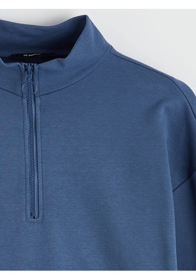Lc Waikiki Mavi Dik Yaka Kadın Sweatshirt Tunik