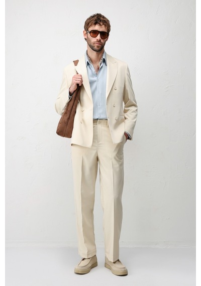 Antioch Kruvaze Relaxed Fit Erkek Blazer Ceket Ekru