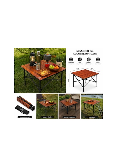 50x50x50 Cm Katlanır Kamp Ve Piknik Masası Hafif, Dayanıklı Ve Taşınabilir Ahşap