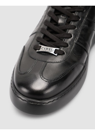 %100 Deri Bağıcıklı Siyah Erkek Sneaker Siyah