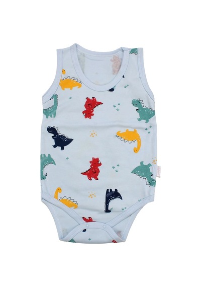 Bebegen Erkek Bebek Mavi Renkli Dino Baskılı Askılı Zıbın Çok Renkli