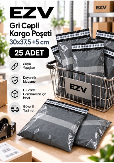 Gri Cepli Kargo Poşeti 30x37,5 +5 Cm 25 Adet