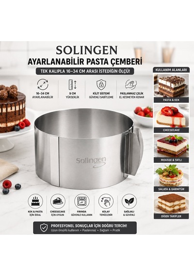 Solingen Ayarlanabilir Metal Kek Kalıbı 16-34 Cm