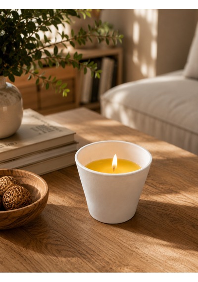 Saksı Tasarımlı Citronella Mum Limon Kokulu Sinek Uzaklaştıran Mum Aromaterapi Mum 001 - Beyaz