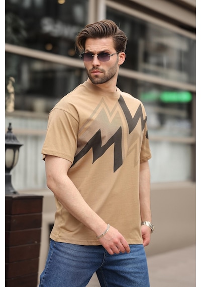 Madmext Kapüçino Baskılı %100 Pamuk Erkek T-shirt E7111 Kapuçino