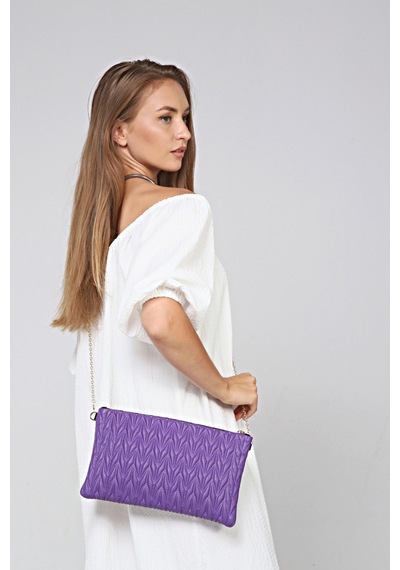 Morpelikan Mor Zikzak Clutch Kadın Portöy Çanta Mor