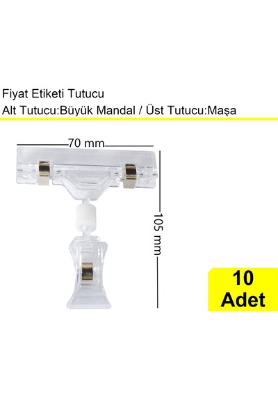 Etiket Kart Tutucu / Maşalı / Büyük Mandal / Şeffaf / 70x105 Mm / 10 Adet