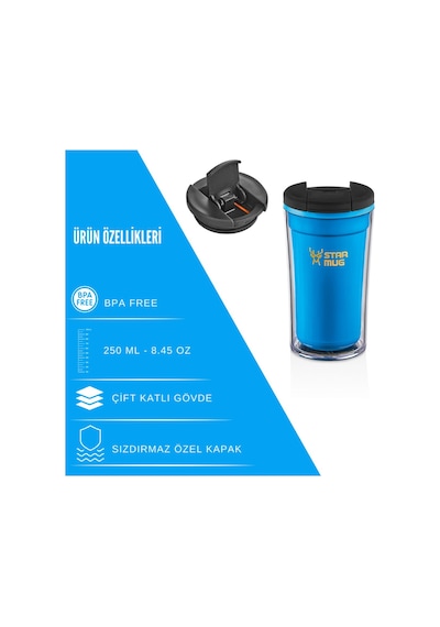 Star Termos Star Mug 250 Ml Opak Seri - Beyaz Piknik Kamp Outdoor Ofis Otel Kafe Okul Kampüs Mavi