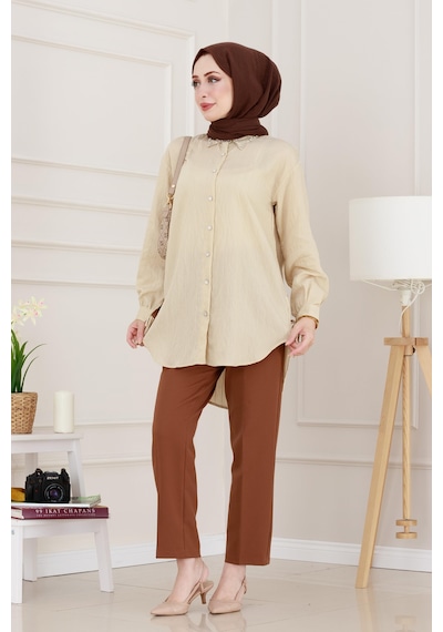 Sevitli Taş Detaylı Hilal Tunik-bej-4955 Bej