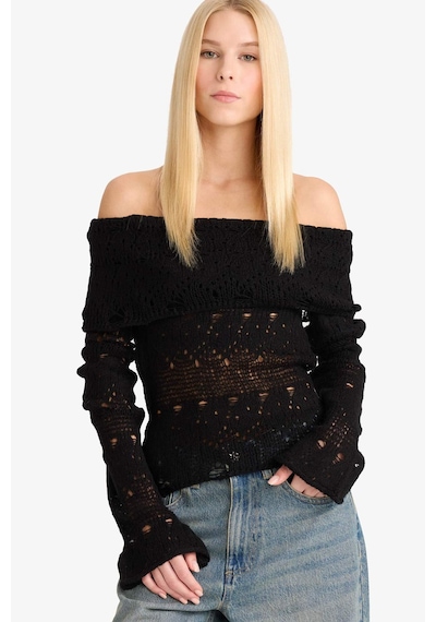 Defacto Coool Slim Fit Dar Kesim Omzu Açık Kazak G1333ax25wnbk27 Siyah