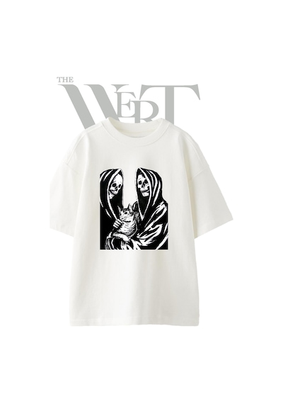 Thewert Grim Reapers Cat Tasarım Baskılı Ünisex Beyaz Oversize T-shirt
