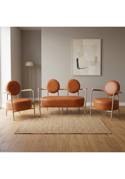 Venüs 2+1+1 Deri Ofis & Büro İş Yeri Bekleme Koltuğu Takımı Cappuccino Metal İskelet - Taba Venüs 2+1+1 Deri Ofis & Büro İş Yeri Bekleme Koltuğu Takımı Cappuccino Metal İskelet - Taba