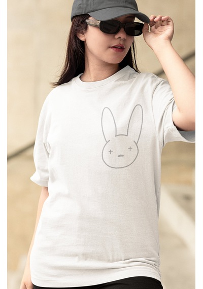 Sevbano Bad Bunny Rapper Şarkıcı Sırt Baskılı Unisex Oversize Tişört Beyaz