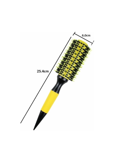 Koodmax Ahşap Saplı Naylon Kıl Saç Şekillendirici Fön Fırçası - Saç Düzleştirici Tarak 6cm - Sarı - Siyah
