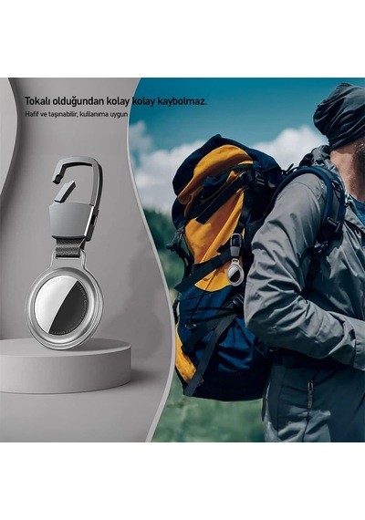 Buff Tagsafe Hooksteel Taşınabilir Anahtarlık Darbeye Dayanıklı Metal Askılı Airtag Kılıf Gümüş