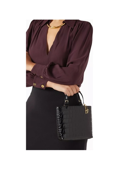 Elisabetta Franchi Timsah Desenli Deri Mini Tote Çanta, Şık & Lüks El Çantası Siyah