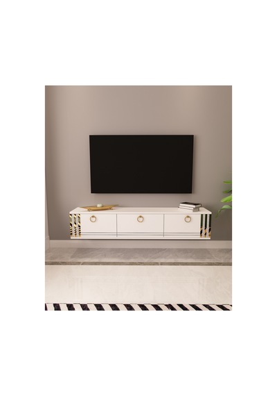 Sahran 150 Cm Duvara Monte Tv Ünitesi Tv Sehpası Beyaz - Altın Beyaz-altın