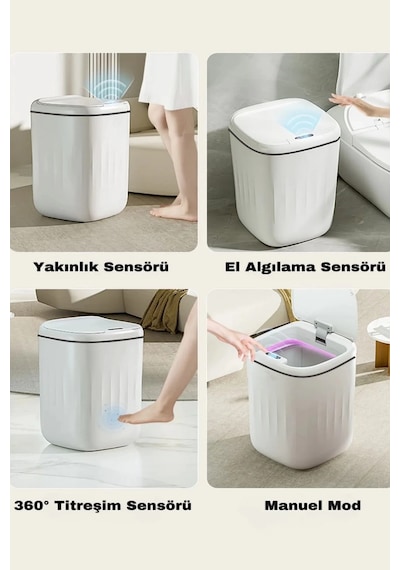 Akıllı Sensörlü Antibakteriyel Çöp Kovası 20 Lt Piller Kutuya Dahil