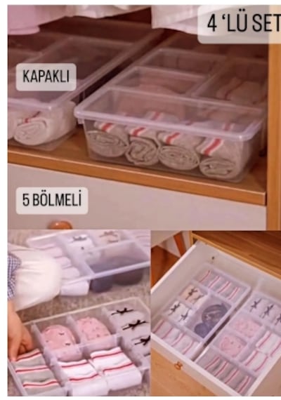 4 Adet Luna Çekmece Içi Düzenleyici Kemer Çorap Kravat Iç Çamaşır Şeffaf