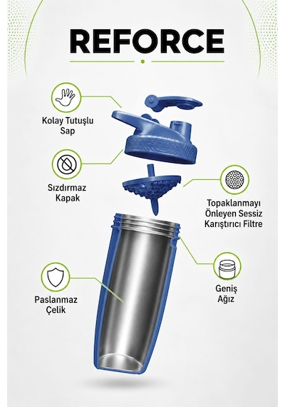 Smartshake Reforce Paslanmaz Çelik Serisi 900 Ml Navy Mavi Protein Shaker