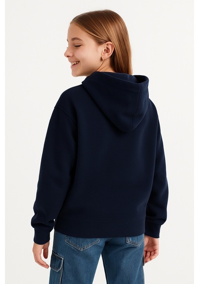 Kız Çocuk Basic Fermuarlı Kapüşonlu Okul Sweatshırt G2025-3-2 Lacivert