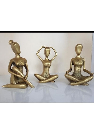 Yoga Yapan Kadın 3 Lü Set Küçük Dekoratif Hediyelik Obje Altın