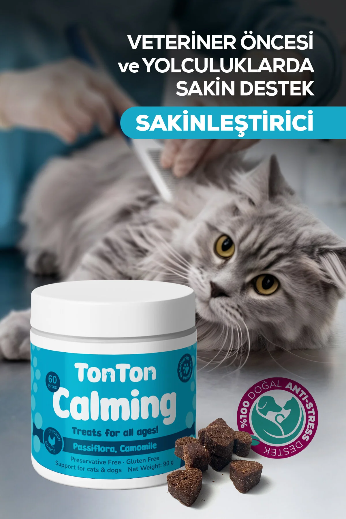 Sakinleştirici Çiğnenebilir Tablet Kedi Köpek İçin 60 Lı Anti Stres Calming Destek