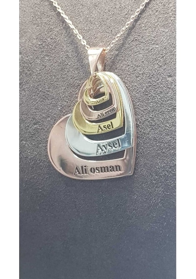 Vog Kişiye Özel İsimli 5 Li Kalp Eşe,anneye 925 Ayar Gümüş Hediye Kolye