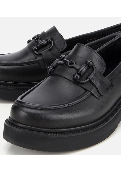 Hotiç Kadın Deri Siyah Kalın Tabanlı Klasik Loafer