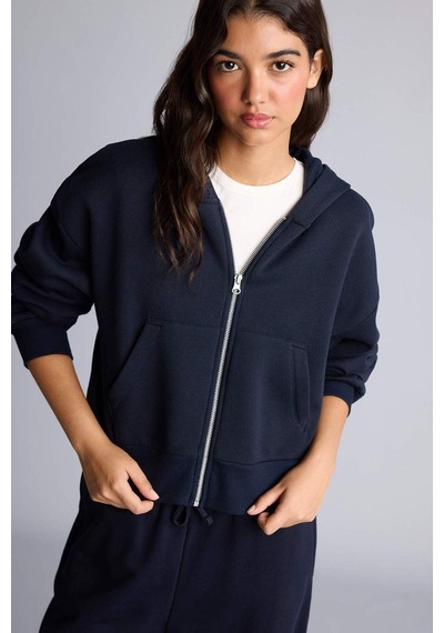 Defacto Regular Fıt Kapüşonlu Kalın Fermuarlı Lacivert Basic Sweatshirt I2412ax26aunv248 Lacivert-nv248