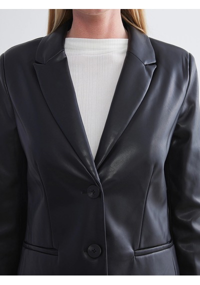 LC Waikiki Lcwaıkıkı Classic Siyah Kadın Deri Görünümlü Blazer Ceket