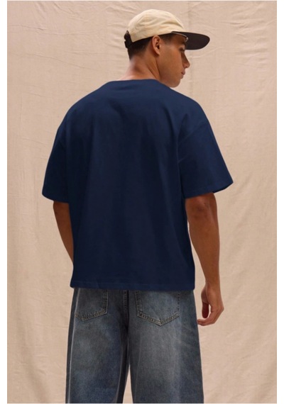 Erkek %100 Organik Pamuklu Kalın Dokulu Comfort Fit Bisiklet Yakalı T-shirt Lacivert