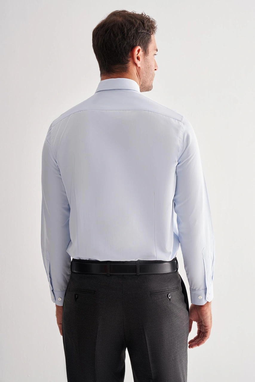 İmza Mavi Sert Yaka Uzun Kol Slim Fit Pamuklu Gömlek 1004255175 Mavi
