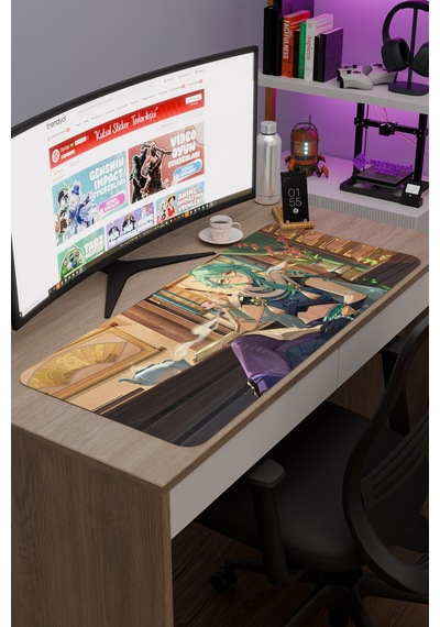 Baizhu Genshin Impact Anime Gacha V5 - 90x40 Xxl Gaming Mouse Pad Fare Altlığı