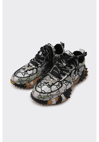 Derinet Taş İşlemeli Comfort Taban Kadın Sneaker Siyah Siyah