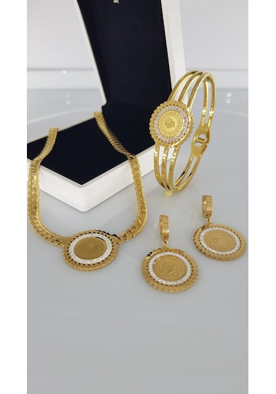Gerdanlıklı Atatürk Gold Çelik Takı Seti Gümüş - Rose Gold