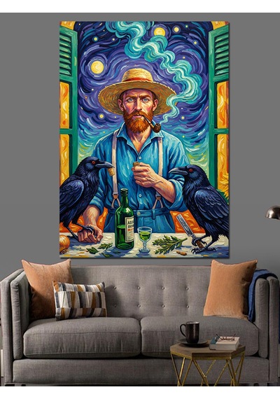 Van Gogh Tarzı Kırmızı Sakallı Dekoratif Kanvas - Mdf Ahşap Tablo